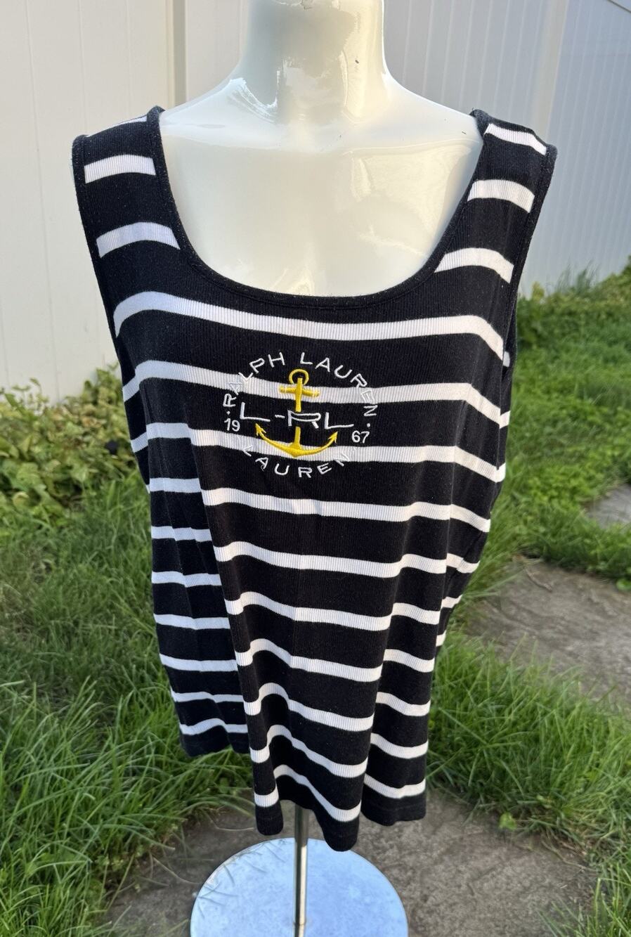 Ralph Lauren LRL Shirt Womens Size 2x Blue Striped Anchor 100% Cotton Tank Top
